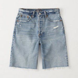 High Rise Long Denim Shorts